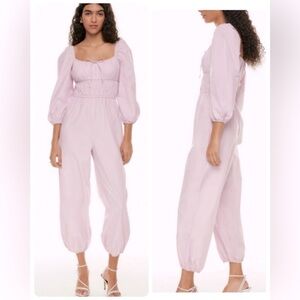 NWT Aritzia Wilfred Waters Poplin Jumpsuit Romper Smocked in Cloudy Lilac Medium